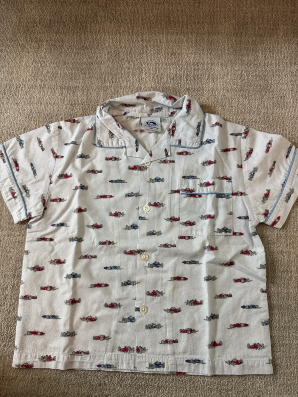 Trotters White Short-Sleeve Pajama Set with Red & Blue Race Car Print - Picture 3 of 6